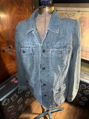 Style & Co. Blue Denim Utility Jacket Button-Down Multi-Pocket Size M
